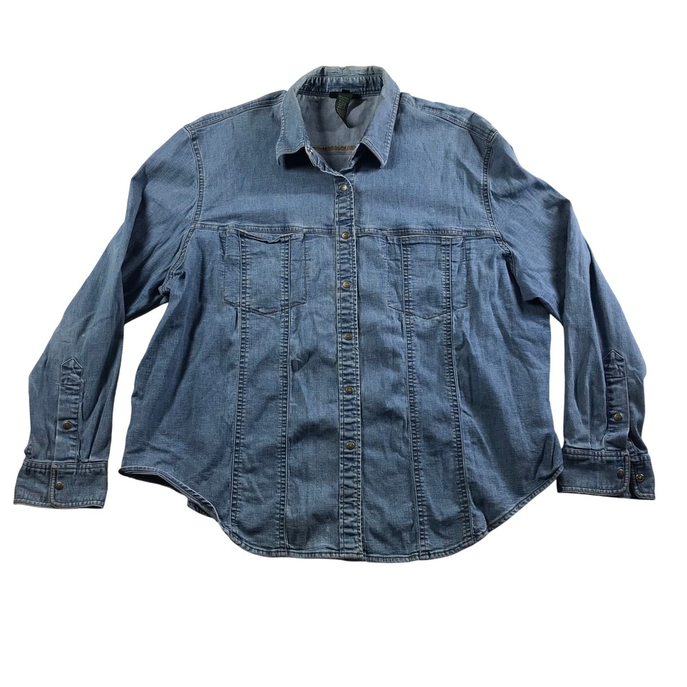 Lauren Jeans Co Ralph Lauren Denim Shirt Blue Snap Button Long Sleeve 2X